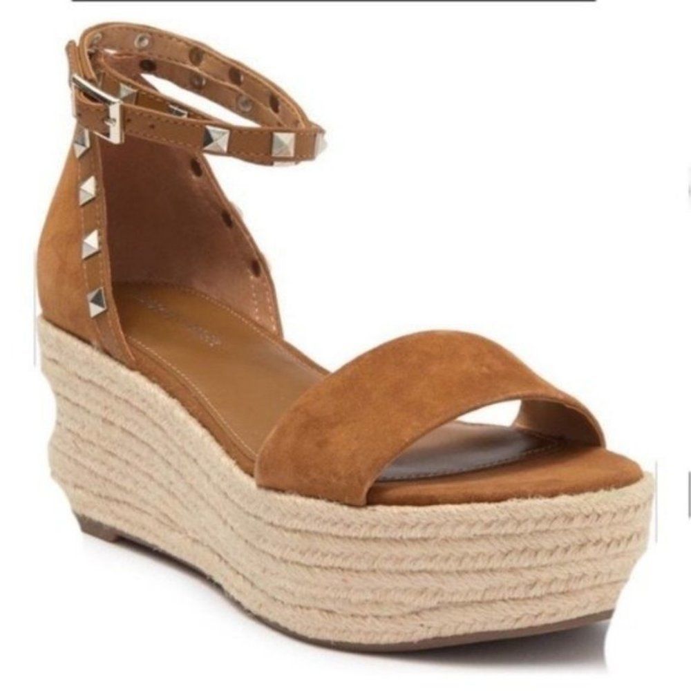 Marc Fisher Jazlyn Studded Ankle Leather Strap Espadrille Wedge Sandal, 8.5, NWT